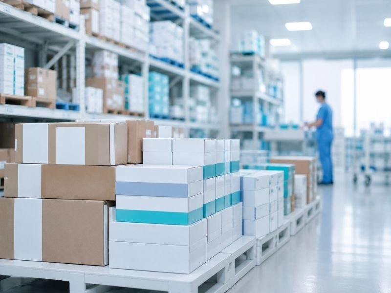 Organized medical supply room representing sourcing support for medical distributors