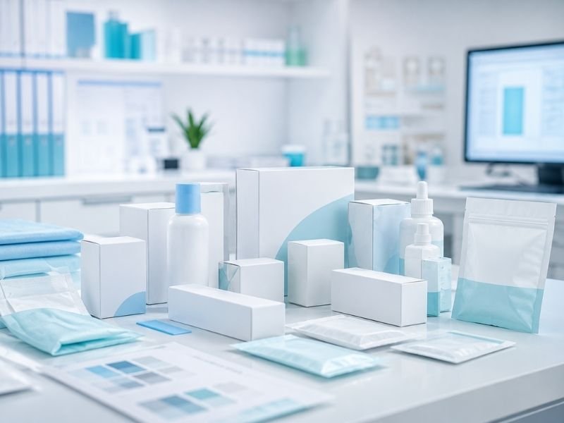Clean and refined packaging scene representing private-label medical product development